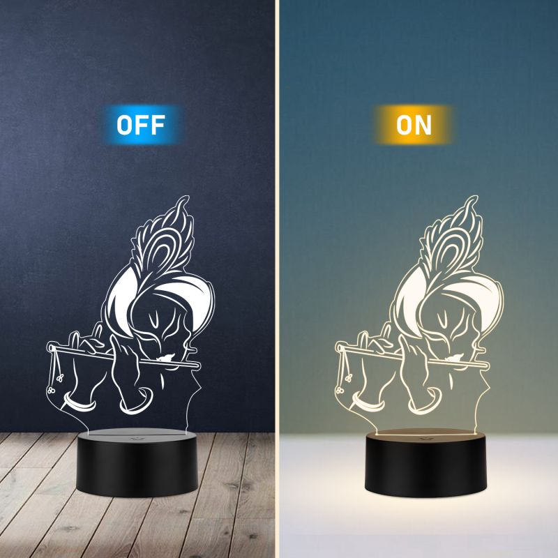 Lord Krishna Led Night Lamp with Warm White Color Temple Decor Lamp